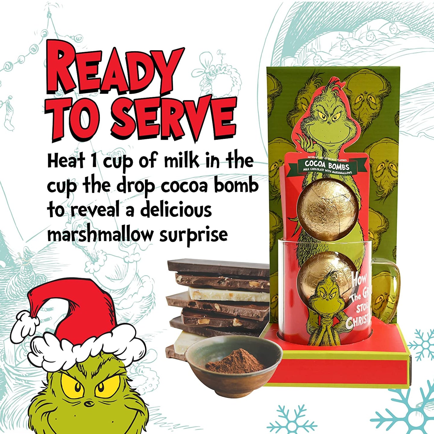 Grinch Glass Mug Cocoa Bomb Set